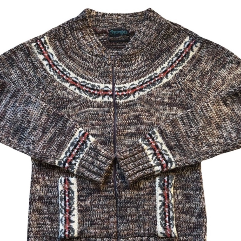 🐴Vintage Fair Isle Marled Zipper Cardigan, Size Small - Picture 3 of 9